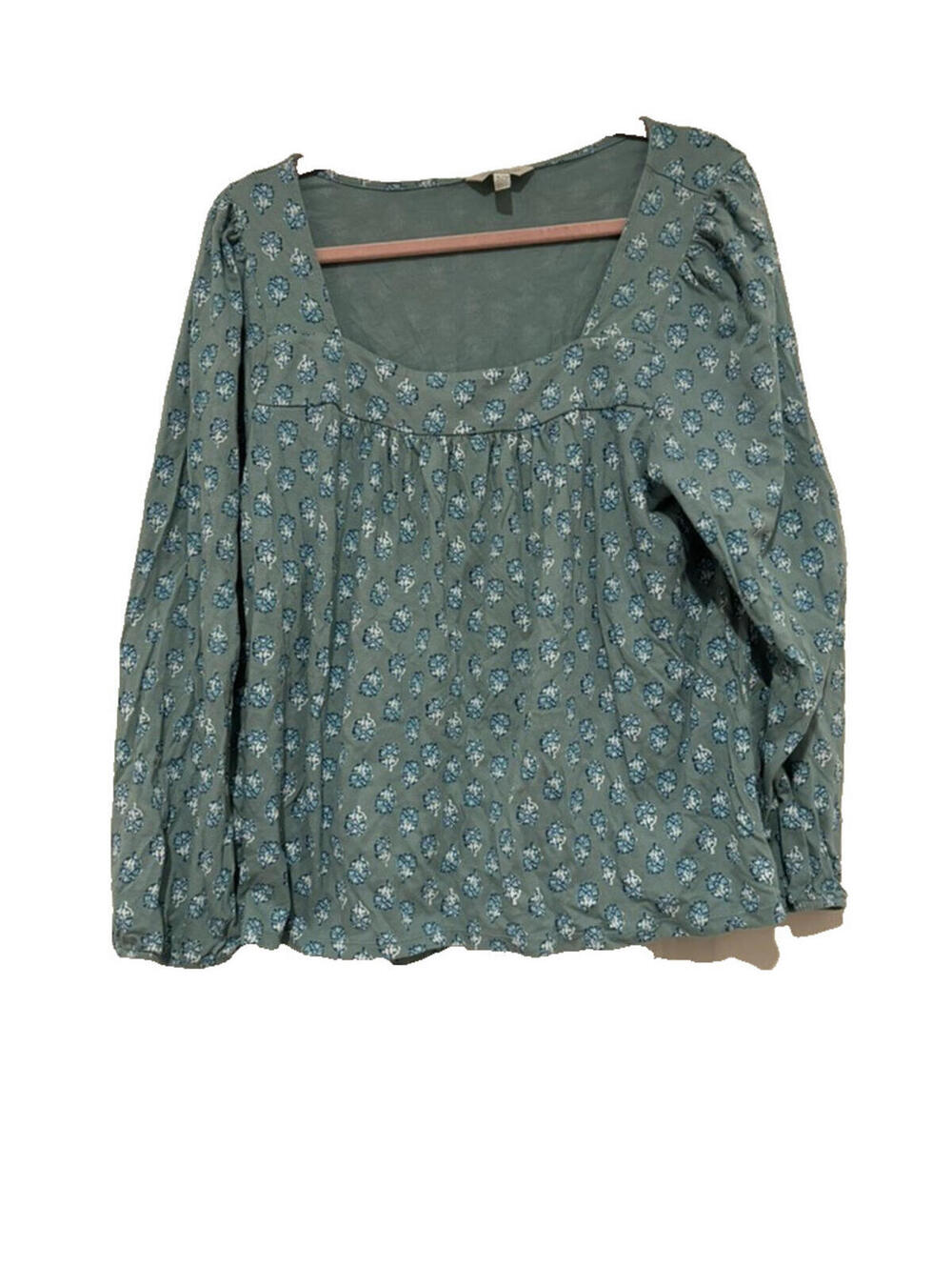 Lucky Brand sz XL green floral peasant boho long sleeve cotton shirt G